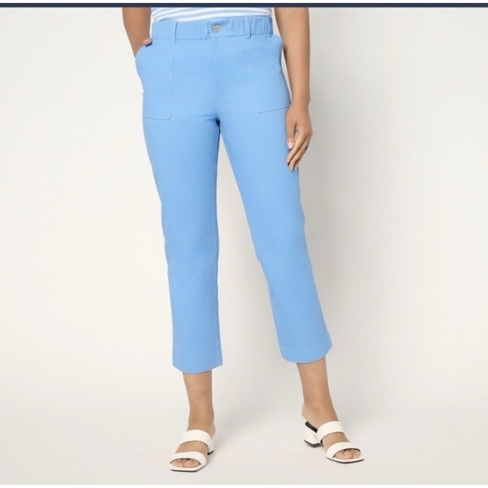 Joan Rivers Regular Signature Twill Straight Leg Ankle Pant French Blue Sz XS